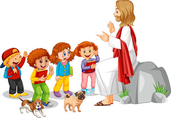 Jésus et les enfants sur fond blanc