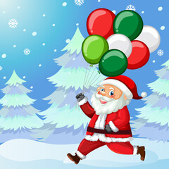 Christmas poster design with Santa Claus holding balloons
