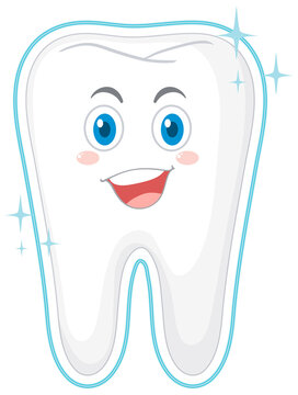 Happy strong tooth in gum on white background