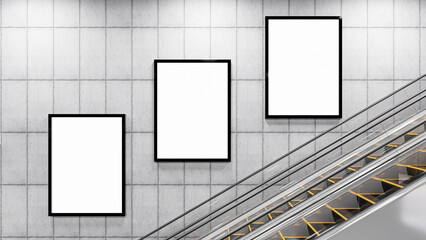 3D Render. Blank billboard in subway. Useful for your advertising.
