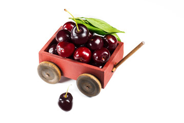 wooden cart with ripe cherries