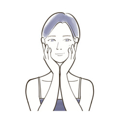 はにかんだ表情で頬に手を当てる女性のイラスト