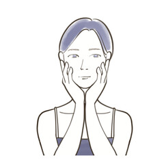 頬に手を当てる素顔の女性のイラスト