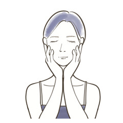 頬に手を当て目を閉じる女性のイラスト