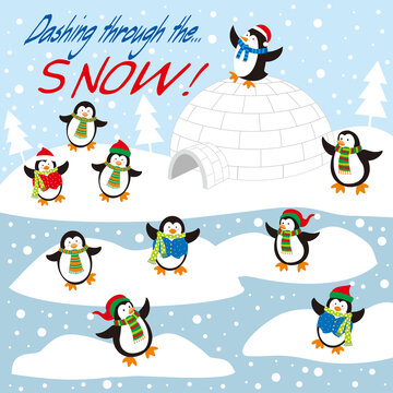 christmas card with penguins in the north  polar