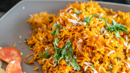 Close up fried rice in a plate, indian food