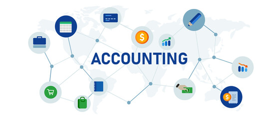 Accounting concept of financial management in acompany corporation business connected icon elements