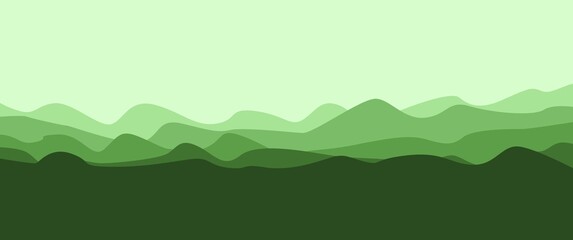 Abstract green grass field on the hill layers landscape vector illustration, perfect for background, backdrop, banner, illustration, wallpaper, typography background.