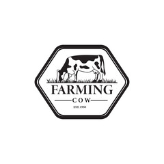 Cow family farm vintage hexagon logo