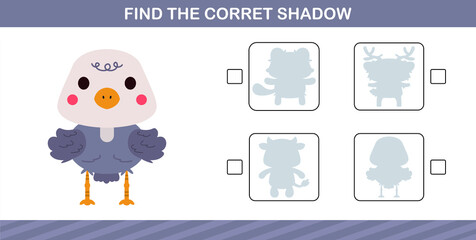 cute cartoon ostrich.education paper game for kindergarten and preschool.cut and glue game for kids