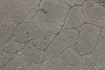 複雑にヒビが入っている舗装路面