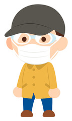 花粉症対策の服装の男性・主線なし