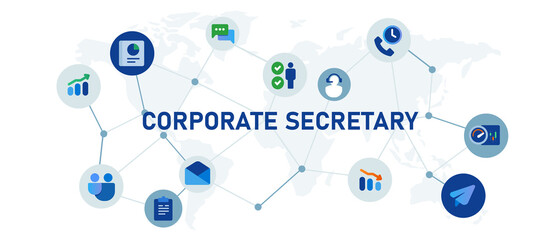 Corporate secretary investor relations illustration concept web header icon set - obrazy, fototapety, plakaty