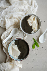 Delicious homemade sweet delicacy. Yin Yang Tofu Pudding with Sesame Paste. Eaten hot or chilled, soothing to the throat and yummy.