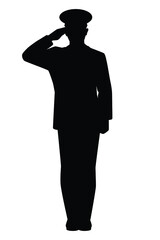 Saluting soldier silhouette vector isolated on white background, military man in parade.