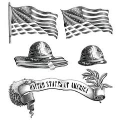 United states of america symbol hand draw vintage engraving style
