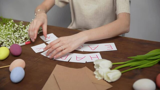 Close-up on a table with items to create a composition for Easter. Happy Easter. Church holiday-Easter