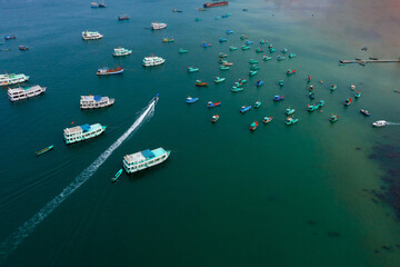Obraz premium Ship yard anchors fishing port in An Thoi. This is an ideal and wonderful place to visit when visiting Phu Quoc Island
