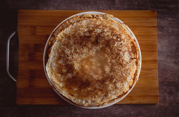 Homemade pancakes on wooden table