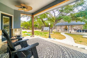 A back yard with patio