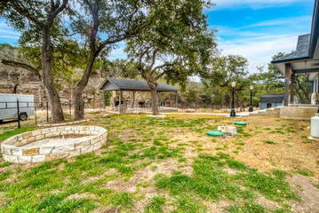 A back yard with patio