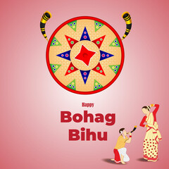 Vector illustration of Happy Bihu, Assamese New Year, Indian traditional festival, Harvest festival of Assam.