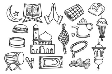 ramadan doodle vector illustration on set