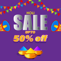 Obraz premium Vector illustration of Indian festival of colors Holi banner for sale