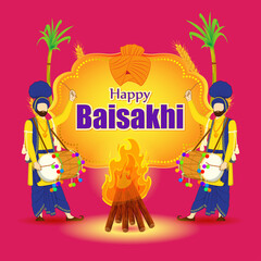 Vector illustration for happy Baisakhi, Indian punjabi festival with festival theme elements.int