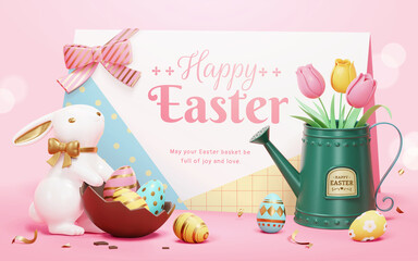 3d Easter holiday greeting template
