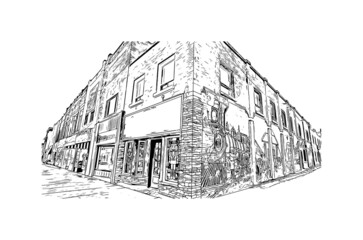 Building view with landmark of Midland is a city in western Texas. Hand drawn sketch illustration in vector.