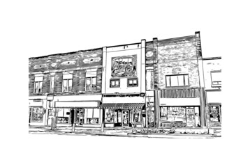 Building view with landmark of Midland is a city in western Texas. Hand drawn sketch illustration in vector.