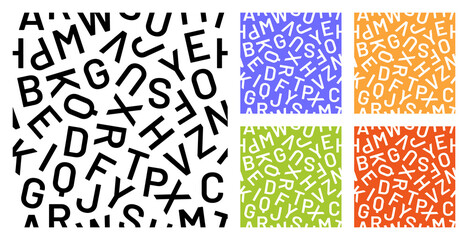 Vector seamless alphabet pattern with text on colorful background. © Icons-Studio