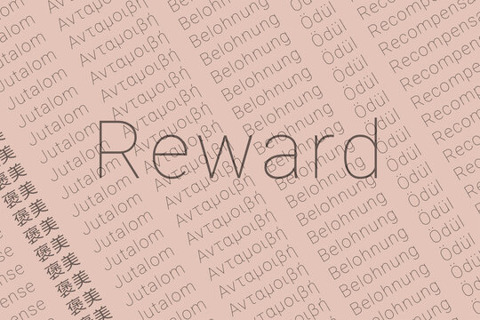 Word Reward in languages of world. Logo Reward on Zinnwaldite color