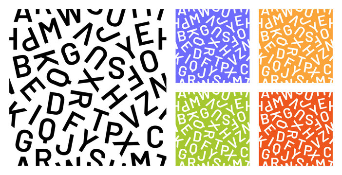 Vector seamless alphabet pattern with text on colorful background.