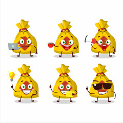 Yellow bag chinese cartoon character with various types of business emoticons