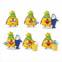 A fisherman yellow bag chinese cartoon picture catch a big fish