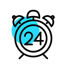 Alarm clock with figure 24. Pixel perfect, editable stroke color icon