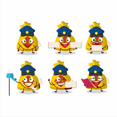 A picture of cheerful yellow bag chinese postman cartoon design concept
