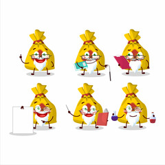Professor yellow bag chinese academic cartoon character working on laboratory