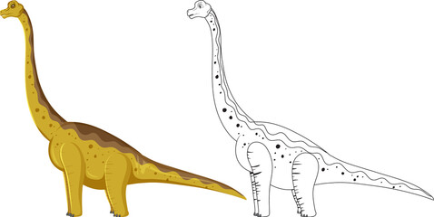 Brachiosaurus dinosaur with its doodle outline on white background