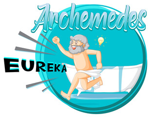 Archimedes in bathtub cartoon with the word Eureka