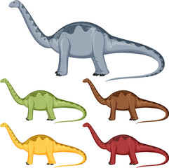 A set of apatosaurus dinosaurs on white background