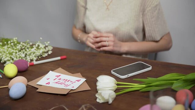 Close-up on a table with items to create a composition for Easter. Happy Easter. Church holiday-Easter