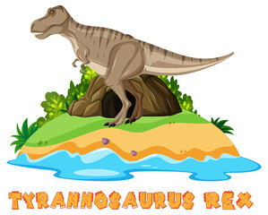 Wordcard design for  tyrannosaurus rex on island
