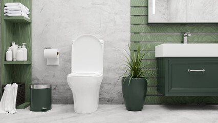 Modern stylish loft toilet bathroom interior in green and cement design