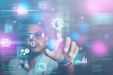 Businessmen or engineers showcase a network of trends driving modern e-commerce businesses to develop future virtual marketing technologies.
