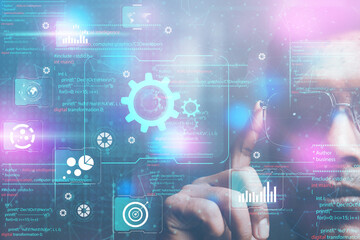 Businessmen or engineers showcase a network of trends driving modern e-commerce businesses to develop future virtual marketing technologies.
