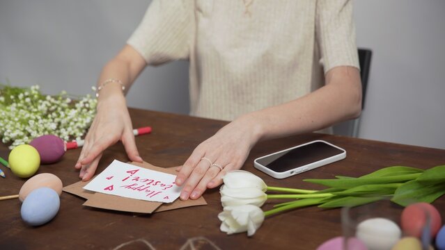 Close-up on a table with items to create a composition for Easter. Happy Easter. Church holiday-Easter