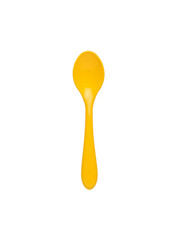 Children's plastic spoon isolated on a white background. Flat lay.